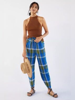 Anthropologie Plaid Tapered Beach Pant size large